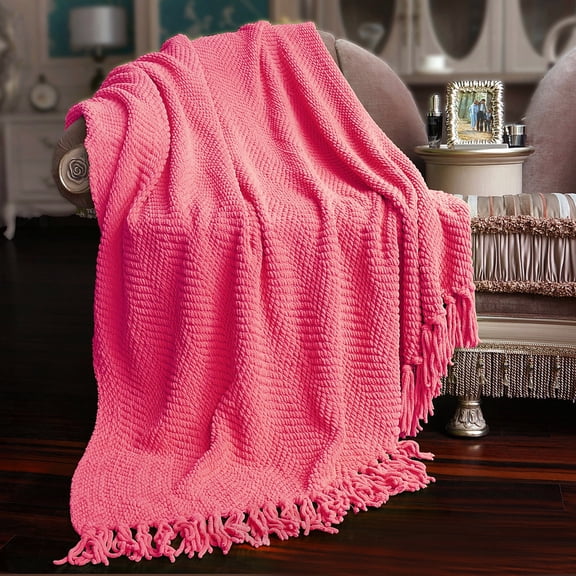 Home Soft Things Reversible Tweed Throw Blanket, Super Soft & Cozy - Camellia Rose, 50x60"