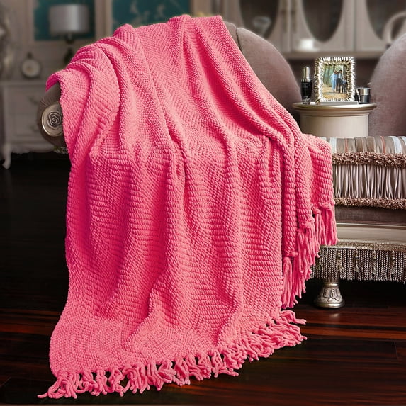 Home Soft Things Reversible Tweed Throw Blanket, Super Soft & Cozy - Camellia Rose, 60x80"