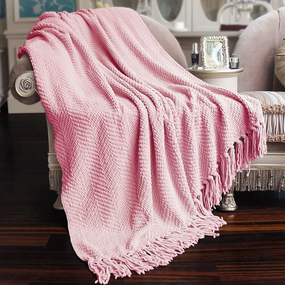 Home Soft Things Reversible Tweed Throw Blanket, Super Soft & Cozy - Candy Pink, 50x60"