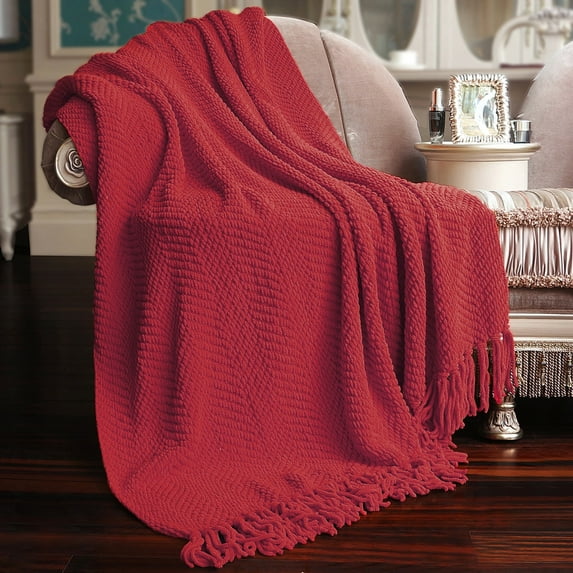 Home Soft Things Reversible Tweed Throw Blanket, Super Soft & Cozy - Chili Pepper, 50x60"