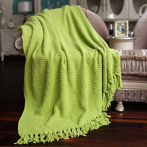 Home Soft Things Reversible Tweed Throw Blanket, Super Soft & Cozy - Dark Citron, 60x80"