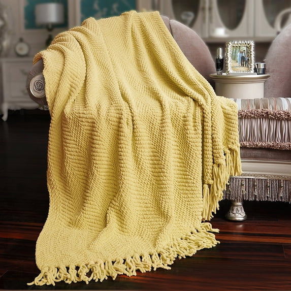 Home Soft Things Reversible Tweed Throw Blanket, Super Soft & Cozy - Jojoba Yellow, 50x60"