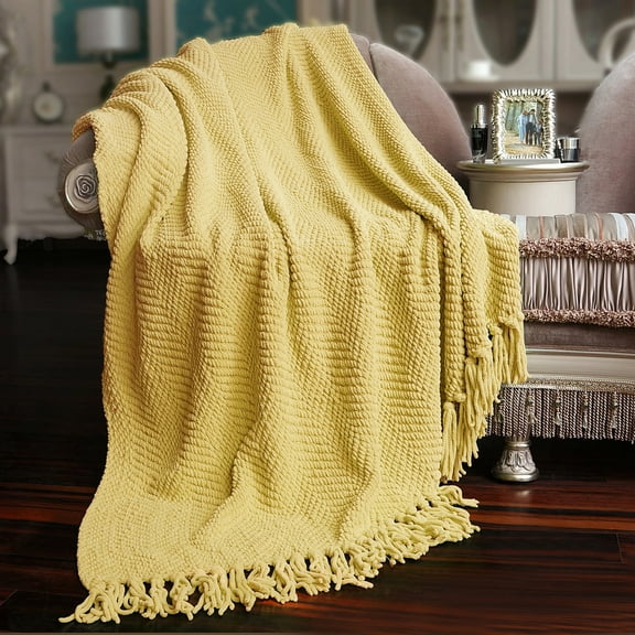 Home Soft Things Reversible Tweed Throw Blanket, Super Soft & Cozy - Jojoba Yellow, 60x80"