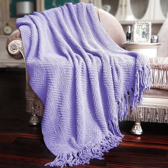 Home Soft Things Reversible Tweed Throw Blanket, Super Soft & Cozy - Lavender, 50x60"