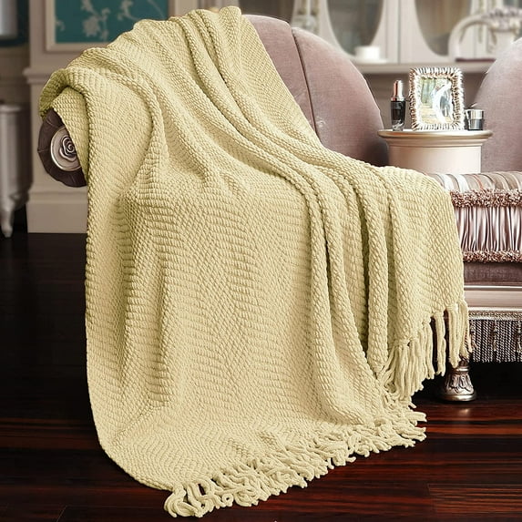 Home Soft Things Reversible Tweed Throw Blanket, Super Soft & Cozy - Light Camel, 50x60"