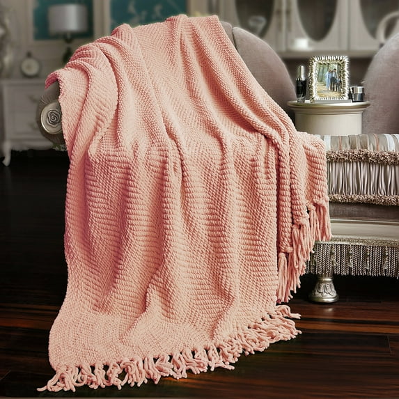 Home Soft Things Reversible Tweed Throw Blanket, Super Soft & Cozy - Peach Melba, 60x80"