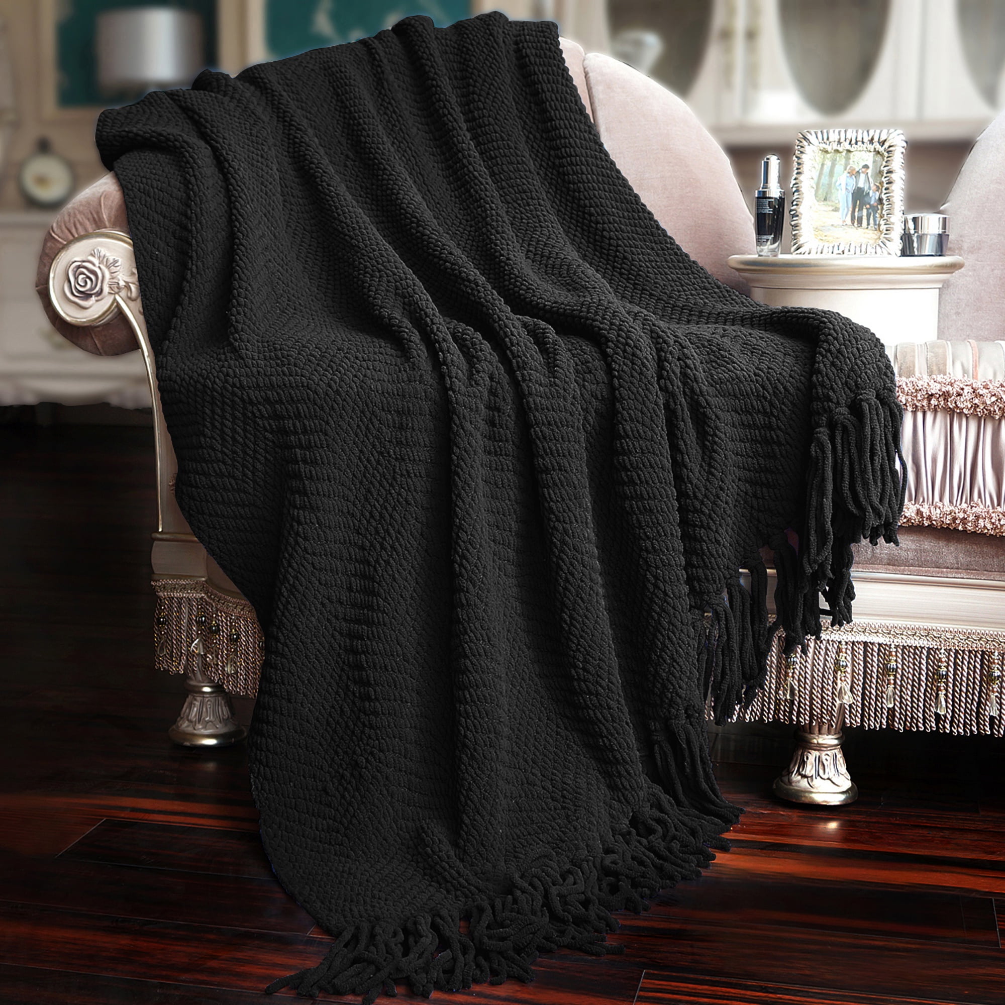 Raven Knitted Reversible Throw Blanket, 60" x 80"