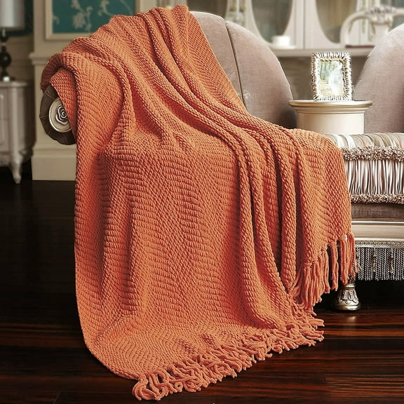 Home Soft Things Reversible Tweed Throw Blanket, Super Soft & Cozy - Rust, 60x80"