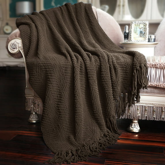 Home Soft Things Reversible Tweed Throw Blanket, Super Soft & Cozy - Seal Brown, 60x80"