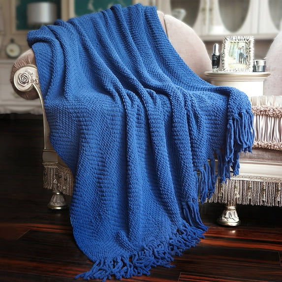 Home Soft Things Reversible Tweed Throw Blanket, Super Soft & Cozy - Snorkel Blue, 50x60"