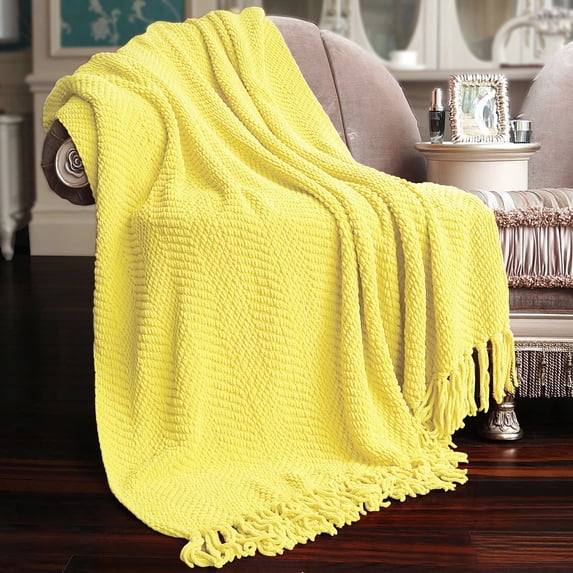 Home Soft Things Reversible Tweed Throw Blanket, Super Soft & Cozy - Sunshine Yellow, 60x80"