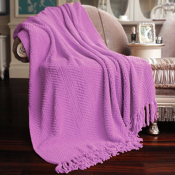 Home Soft Things Reversible Tweed Throw Blanket, Super Soft & Cozy - Violet, 50x60"