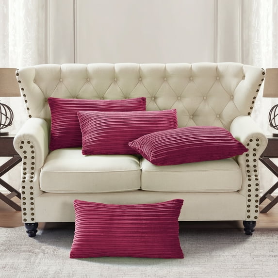 Home Soft Things Ribbed Flannel Throw Pillow Cover 4pcs - Fuchsia rose - 14" x 26"