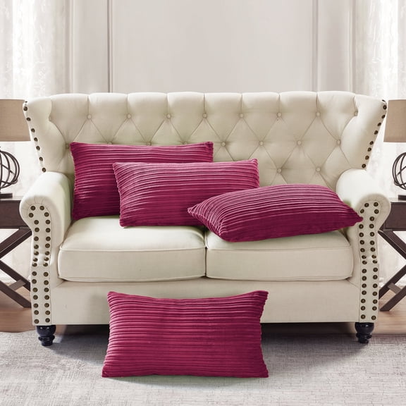 Home Soft Things Ribbed Flannel Throw Pillow Cover 4pcs - Fuchsia rose - 14" x 26"