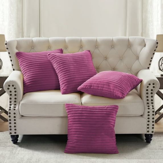 Home Soft Things Ribbed Flannel Throw Pillow Cover 4pcs - Fuchsia rose - 20" x 20"