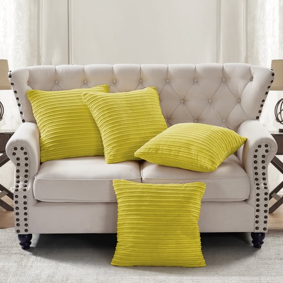 Home Soft Things Ribbed Flannel Throw Pillow Cover 4pcs - Lemon Curry - 20" x 20"