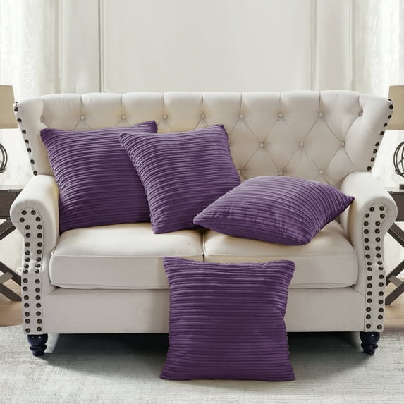 Home Soft Things Ribbed Flannel Throw Pillow Cover 4pcs - imperial purple - 20" x 20"