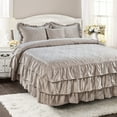 thumbnail image 1 of Home Soft Things Ruffle Matte Satin 4-Pieces Taupe Bedding Sets, Queen, 1 of 7