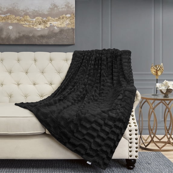 Home Soft Things Saga Double Sided Faux Fur Throw - Black - 50" x 60"