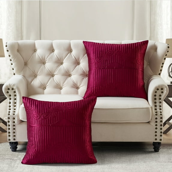 Home Soft Things Satin Quilted Paisley Stripe Throw Pillow Cover 2 piece Set - Burgundy - 26" x 26"