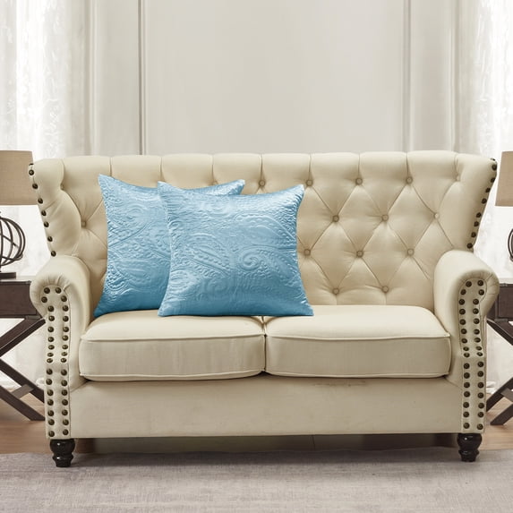 Home Soft Things Satin Quilted Paisley Throw Pillow Cover 2 piece Set - Blue - 20" x 20"