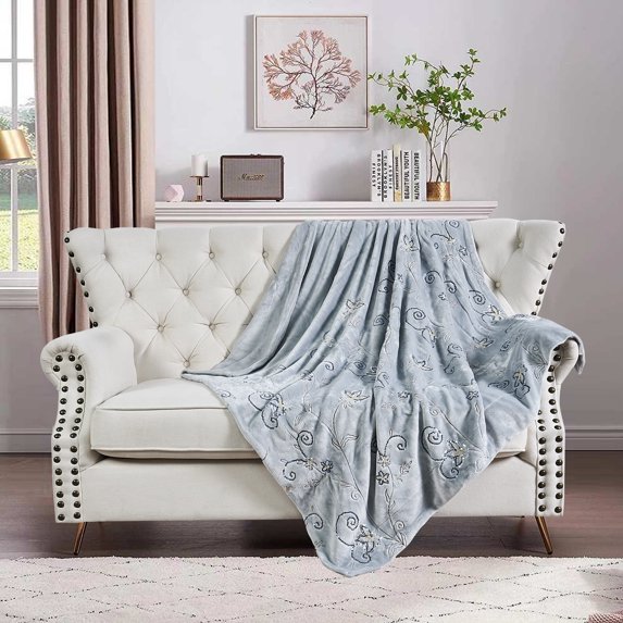 Home Soft Things Sequin Embroidered Throw - Silver Grey - 50" x 60"