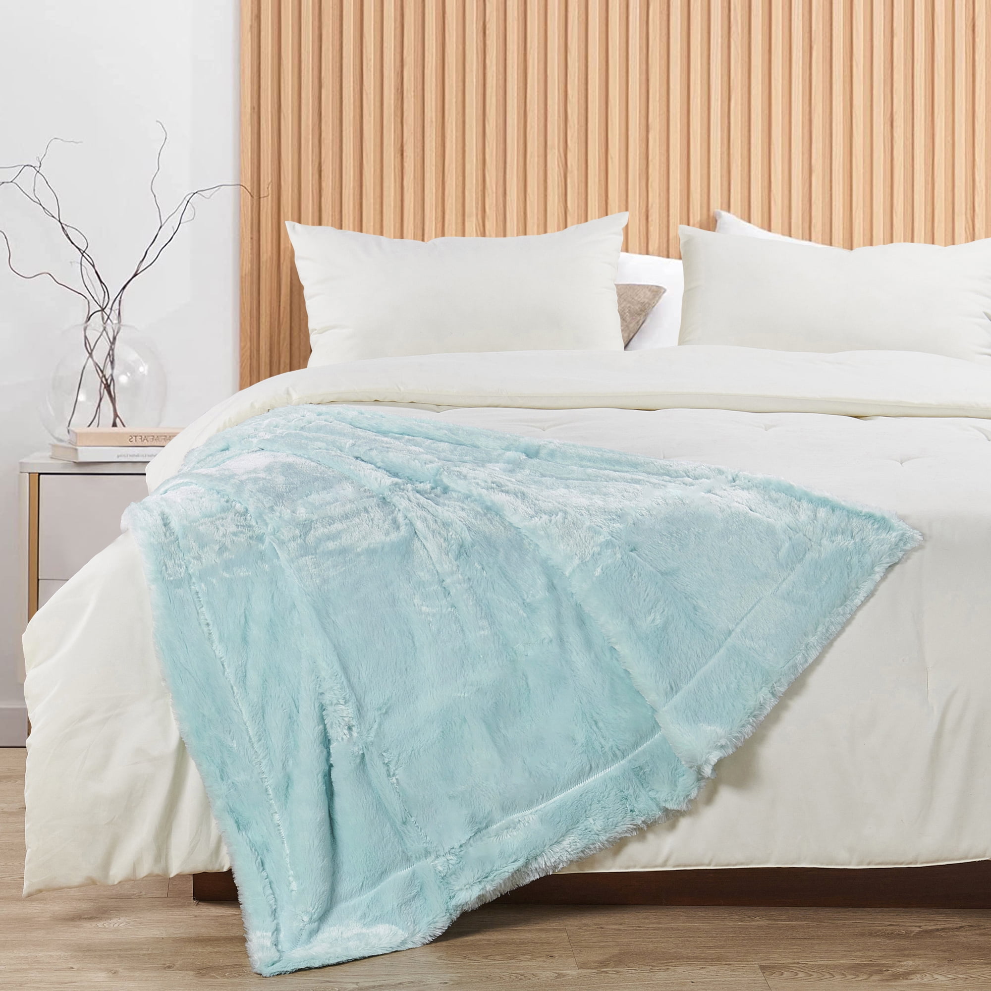 Light Blue Faux Fur Knitted Kids Throw Blanket