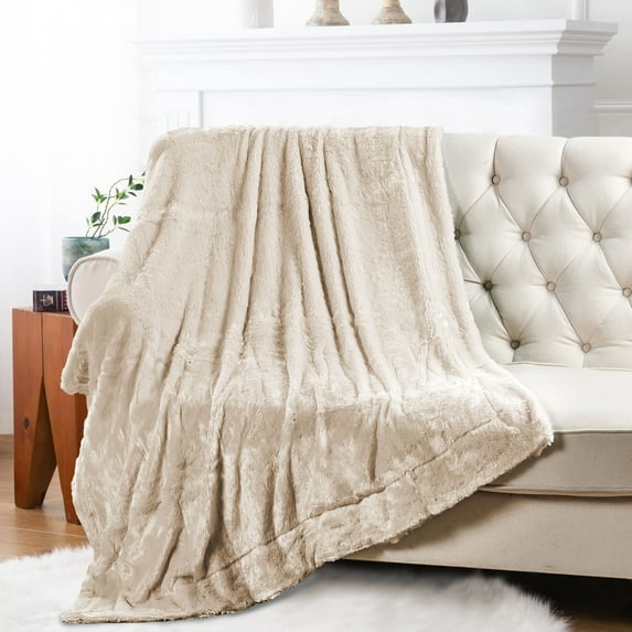 Home Soft Things Serengeti Double Sided Faux Fur Throw - Oatmeal - 50" x 70"