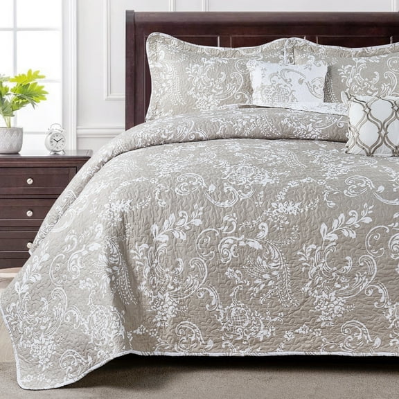 Home Soft Things 5 Piece LA Boheme Printed Bedspread Set - Taupe - Oversize(122"x106")