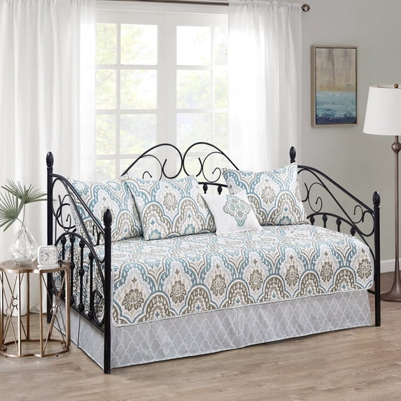 Home Soft Things 6-Piece Reversible Quilted Daybed Set w/ Bedskirt, Shams & Pillow - Tivoli, 75"x39"