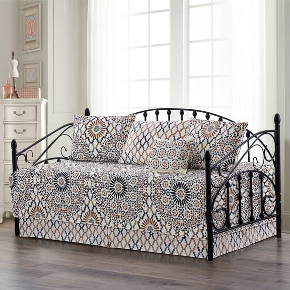 Home Soft Things 6-Piece Reversible Quilted Daybed Set w/ Bedskirt, Shams & Pillow - Tradewinds, 75"x39"