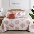 thumbnail image 1 of Home Soft Things 6 Piece Chelsea Printed Quilt bedspread Set - Coral - Queen (90"x90"), 1 of 12