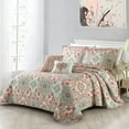 thumbnail image 1 of Home Soft Things 5 Piece Printed Microfiber Quilt Bedspread Set - Bennington Damask Coral - King (102" x 90"), 1 of 6