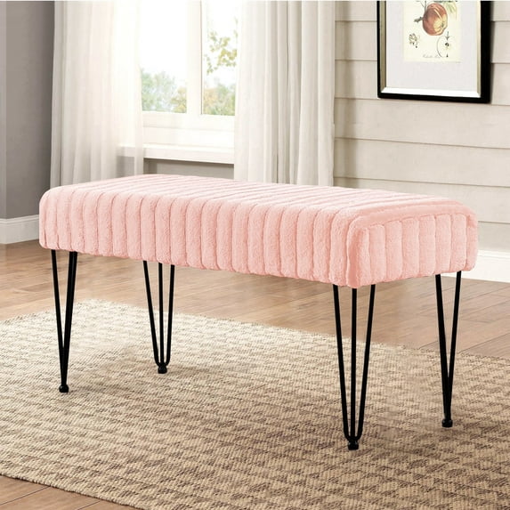 Home Soft Things Serenta SuperMink Fauxfur Ottoman Bench Soft Pink 46" x 16" x 22"