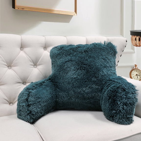 Home Soft Things DO-IT-YOURSELF Shaggy Faux Fur Bedrest Pillow, Teal, 20" x 18" x 17"