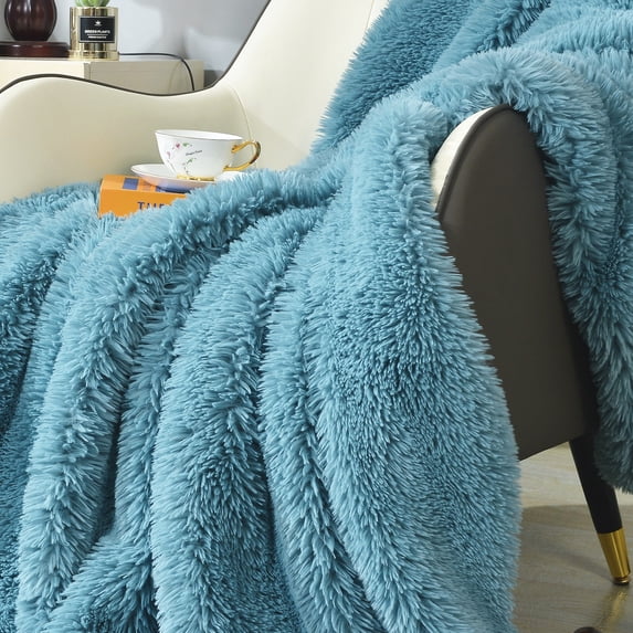 Home Soft Things Shaggy Long FauxFur Throw Blanket 88"X90" - TEAL