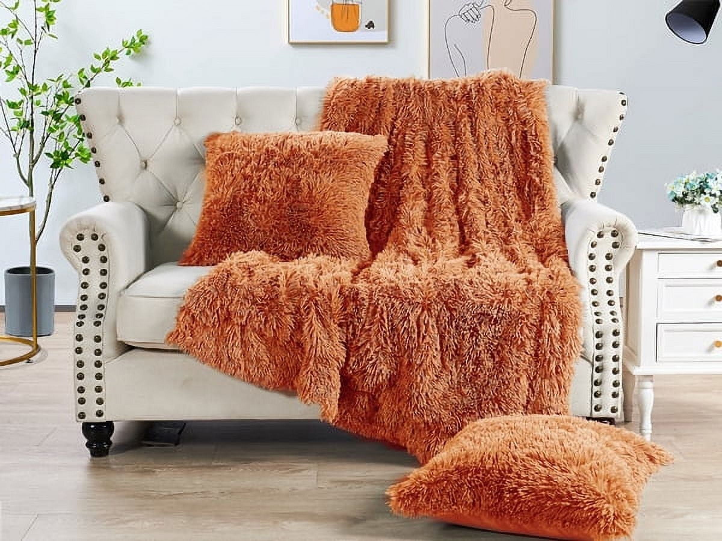 Home Soft Things Shaggy Throw & Pillow Cover 3 Piece Combo - Burnt Orange - 50" x 60"/20" x 20"