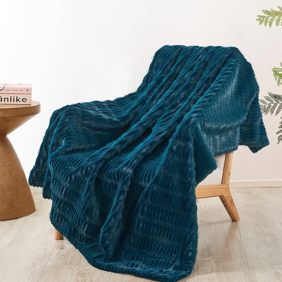 Home Soft Things Shaggy Wavy Faux Fur Throw Blanket with Micromink Back, Luxury Soft Cozy Plush Fluffy Fuzzy Reversible Thick Warm Throw Blanket, 50x60 inches, Teal