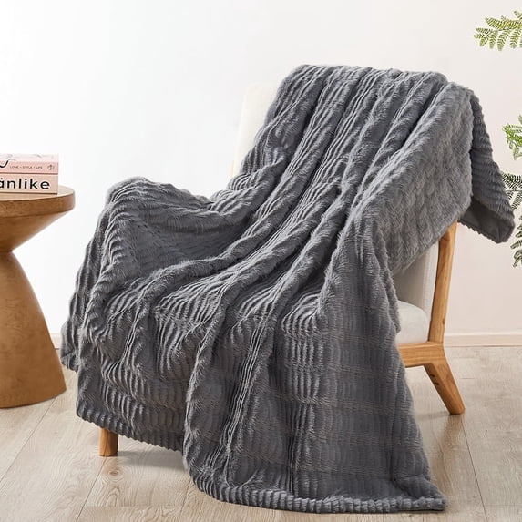Home Soft Things Shaggy Wavy Faux Fur Throw Blanket with Micromink Back, Luxury Soft Cozy Plush Fluffy Fuzzy Reversible Thick Warm Throw Blanket, 50x60 inches, Grey