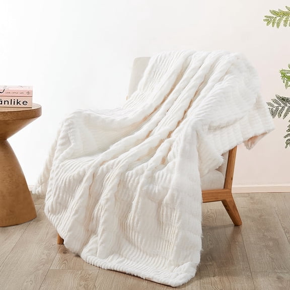 Home Soft Things Shaggy Wavy Faux Fur Throw Blanket with Micromink Back, Luxury Soft Cozy Plush Fluffy Fuzzy Reversible Thick Warm Throw Blanket, 50x60 inches, White