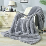 Home Soft Things Shaggy long Faux fur Throw Blanket GRAY 88"X90"