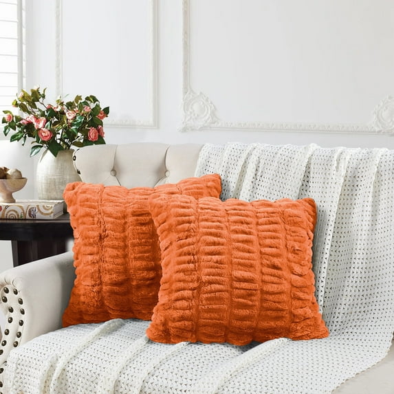 Home Soft Things Shar Pei Faux Fur Decorative Throw Pillow Covers, Soft Velvety Pillow Cases Cushion Covers, No Pillow Insert, Set of 2, Burnt orange, 20" x 20"