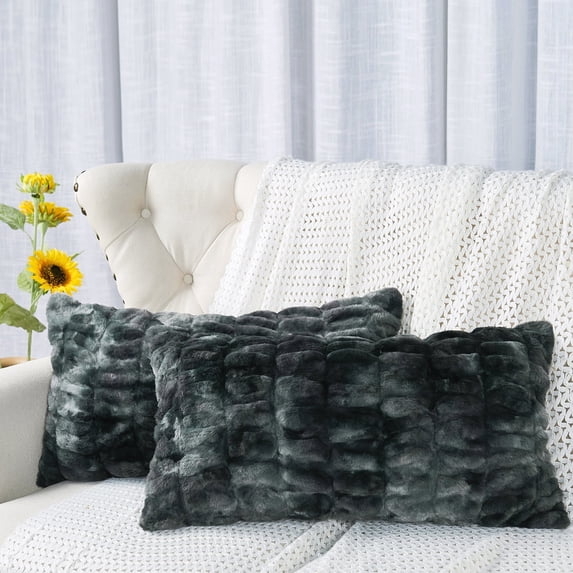 Home Soft Things Shar Pei Faux Fur Decorative Throw Pillow Covers, Soft Velvety Pillow Cases Cushion Covers, No Pillow Insert, Set of 2, Meteorite, 14" x 26"