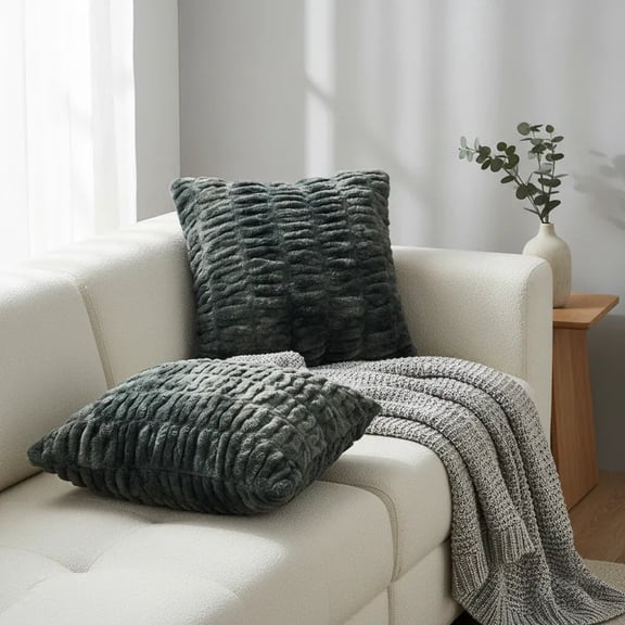 Home Soft Things Shar Pei Faux Fur Decorative Throw Pillow Covers, Soft Velvety Pillow Cases Cushion Covers, No Pillow Insert, Set of 2, Meteorite, 26" x26"