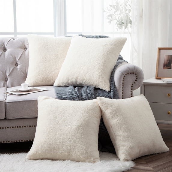 Home Soft Things Sherpa Pillow Cover 4 Piece Set, 20" x 20", Ivory