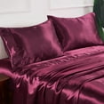 thumbnail image 1 of Home Soft Things Silky Satin 4 Piece Bed Sheet Set - Burgundy - Queen, 1 of 9