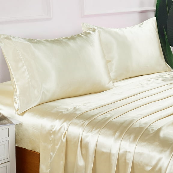Home Soft Things Silky Satin 4 Piece Bed Sheet Set - Champagne - King