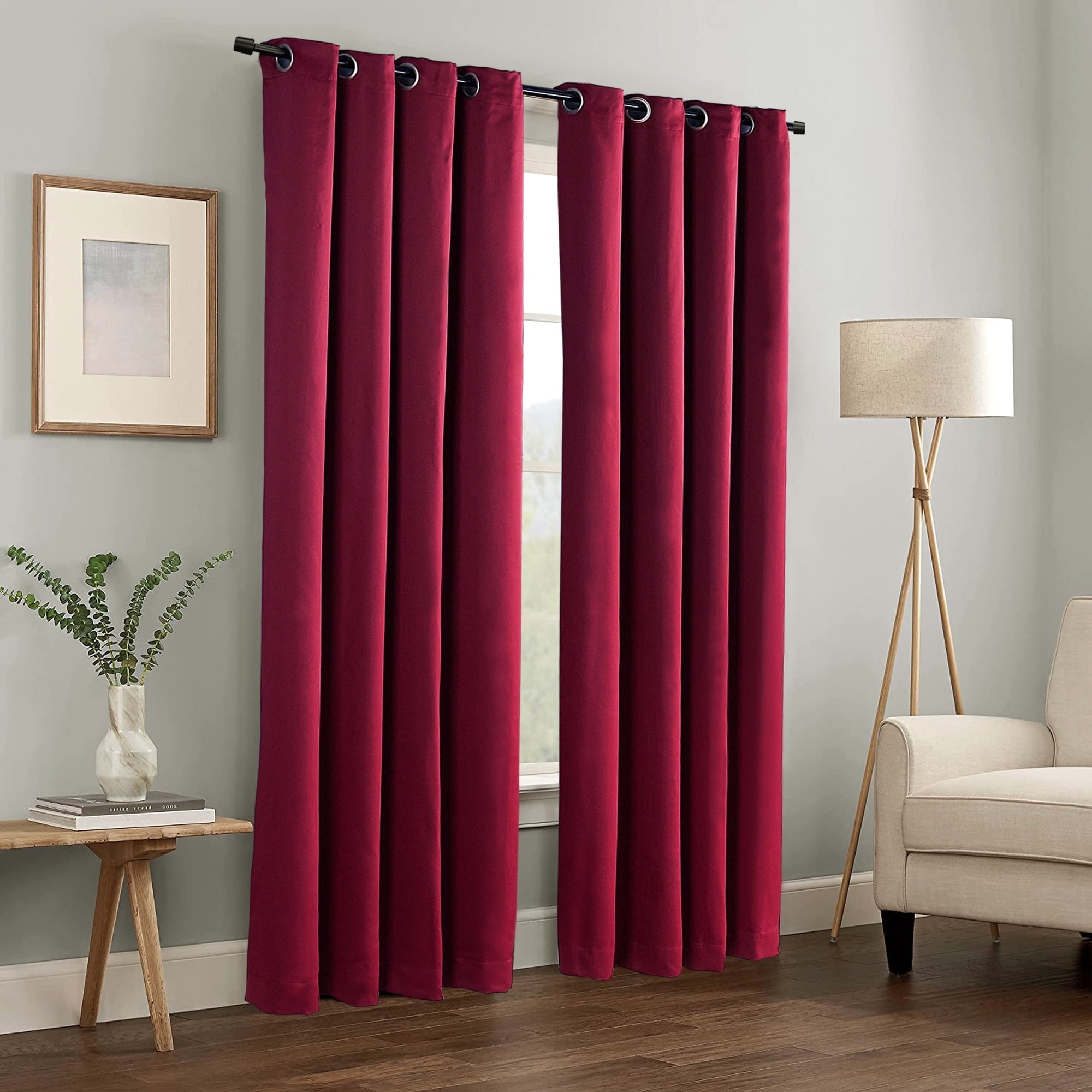 Home Soft Things Solid Blackout Curtains/Drapes Thermal Insulated Grommet Darkening Curtains, 2 Curtains and 2 Tiebacks Set - Burgundy - 54 x 84 inches
