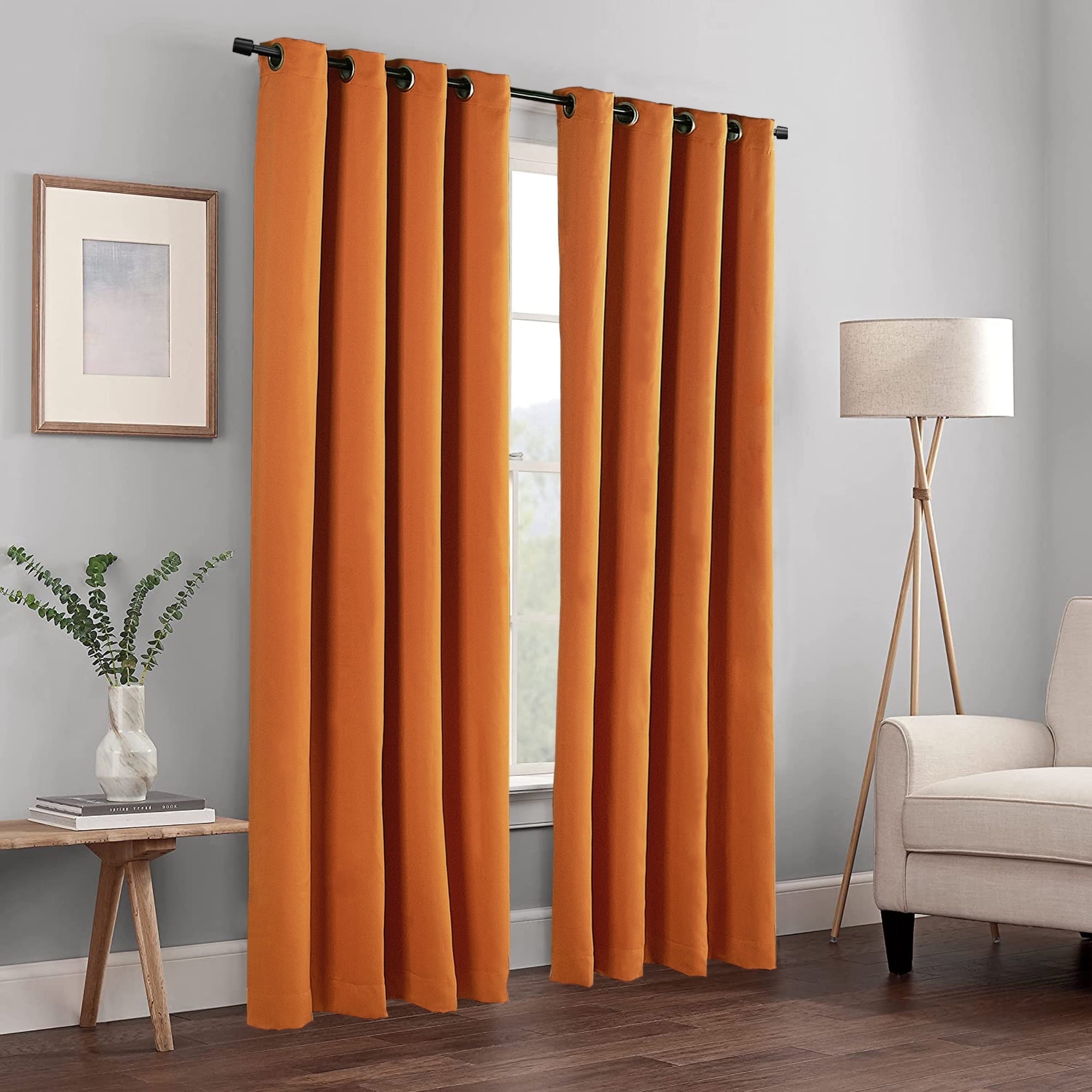 Home Soft Things Solid Blackout Curtains/Drapes Thermal Insulated Grommet Darkening Curtains, 2 Curtains and 2 Tiebacks Set - Burnt Orange - 54 x 63 inches