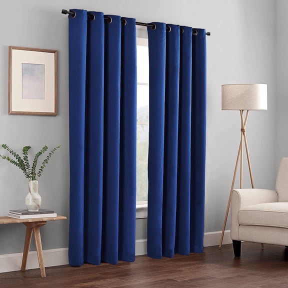 Home Soft Things Solid Blackout Curtains/Drapes Thermal Insulated Grommet Darkening Curtains, 2 Curtains and 2 Tiebacks Set - Dark Blue - 54 x 96 inches